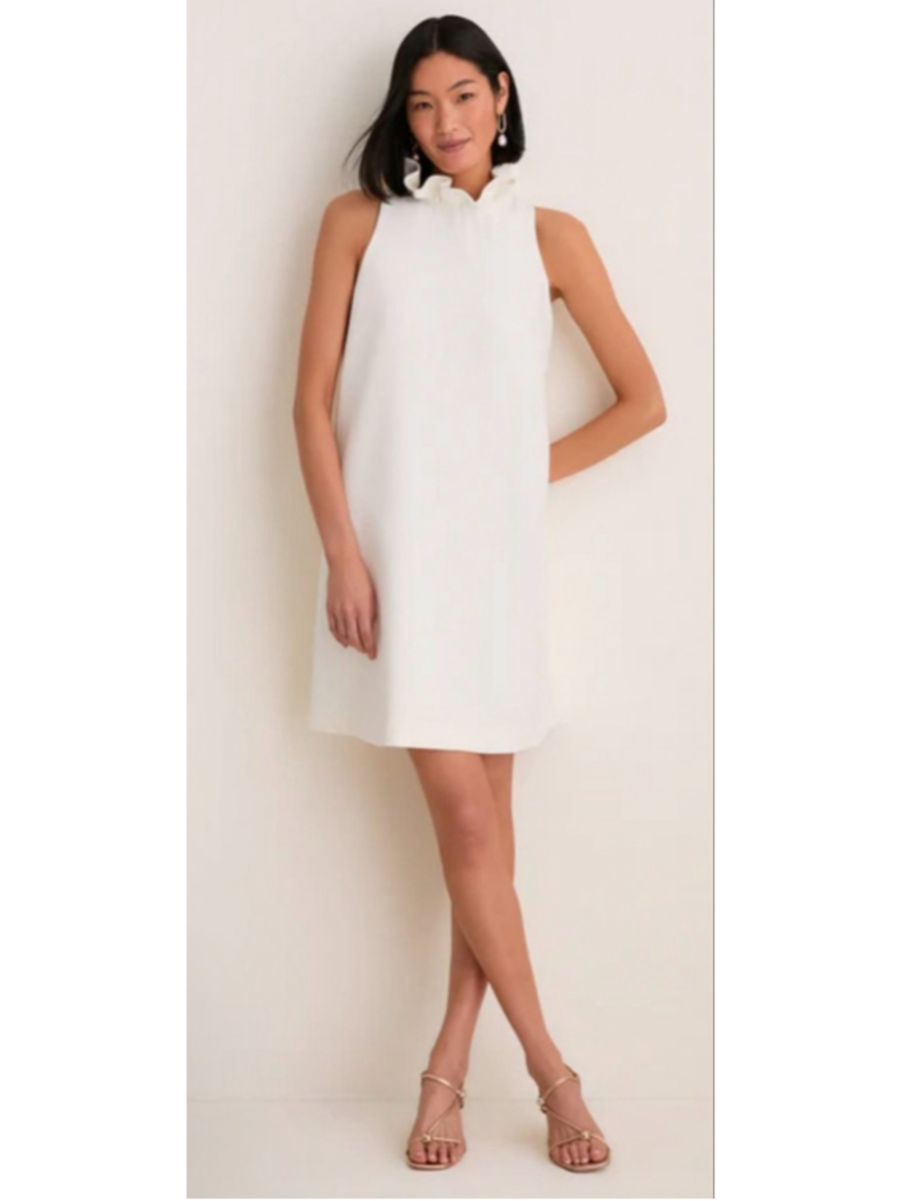 Tuckernuck White Blythe Ruffle Neck Mini Dress L NWT